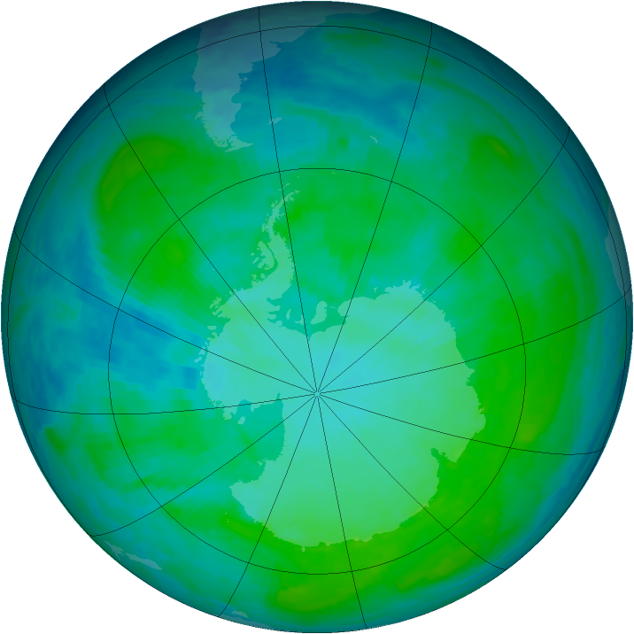 Antarctic ozone map for 11 January 1991